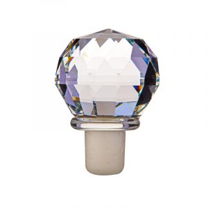 Diamond-shaped crystal-cut clear round glass bottle stopper
