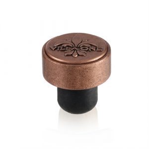 Zamak stopper in antique Gold and 3D embossed logo Zamak bottle stopper with antique copper gold finish and 3D embossed branding