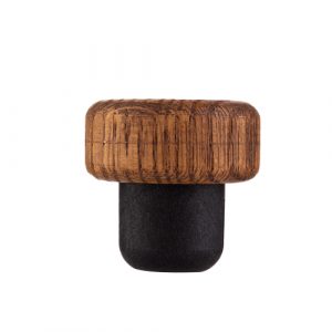 Oak finish wooden bottle stopper with black closure