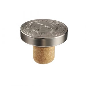 Zamak bottle stopper with bas-relief custom branding Zamak bottle stopper with customised bas-relief logo