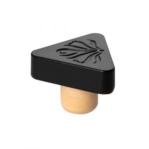 Zamak bottle stopper with black 3D embossed logo Black zamak stopper with 3D embossed custom logo